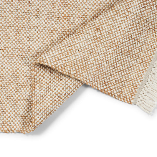 Jute-Wolle Teppich Natur | Handgefertigter Boho Teppich mit Fransen