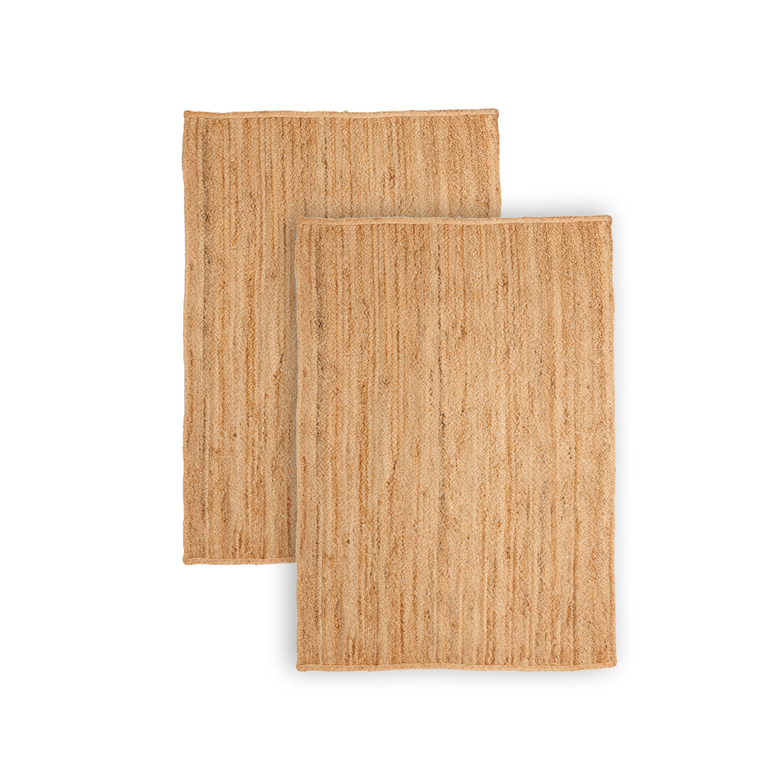 Rechteckiger Jute Teppich Natur | Boho Teppich mit Linienmuster