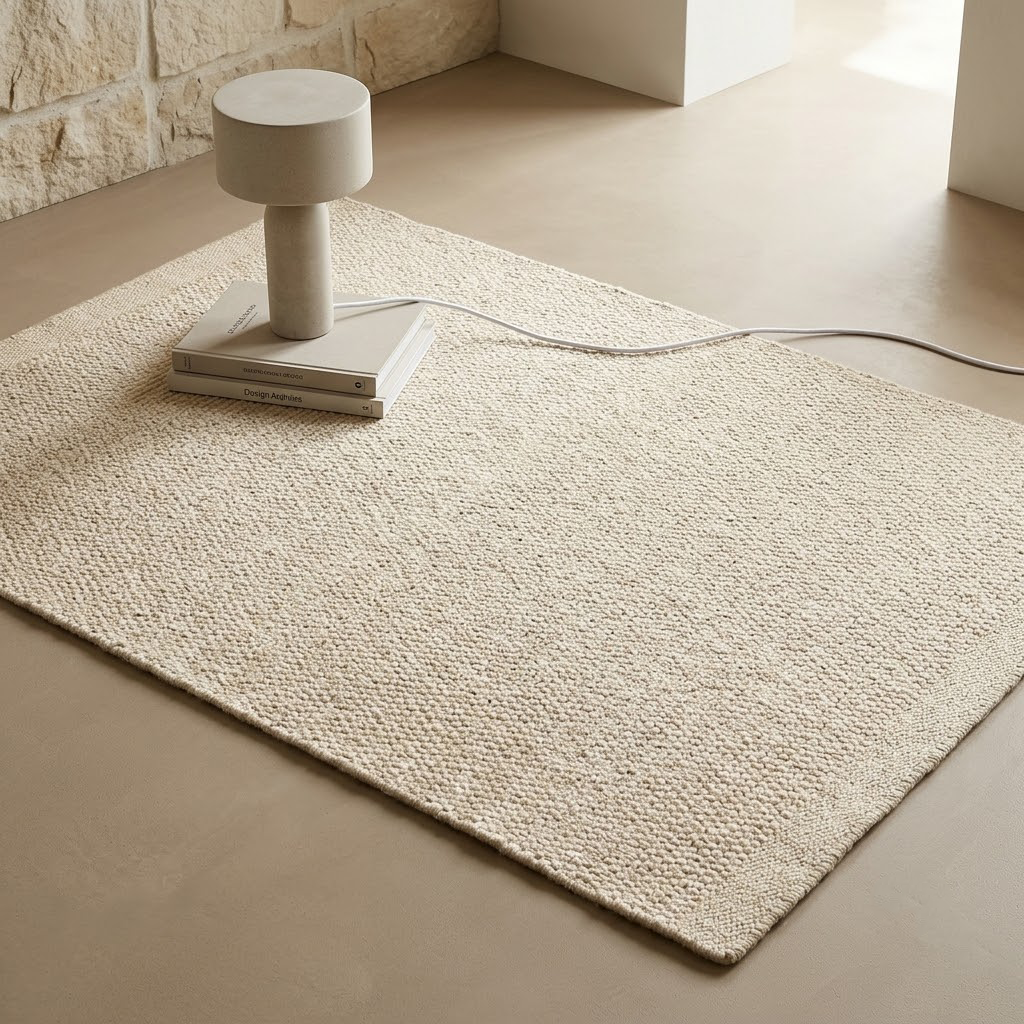 Beiger Flachgewebe-Teppich als Detailaufnahme der Oberfläche