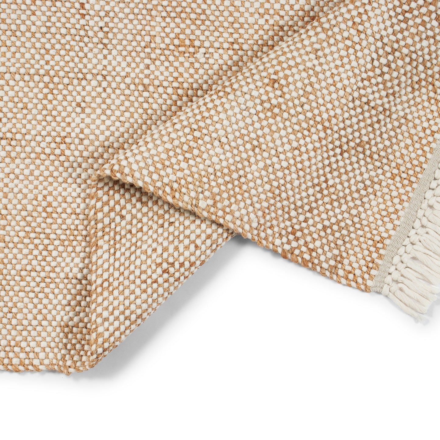 Jute-Wolle Teppich Natur | Handgefertigter Boho Teppich mit Fransen