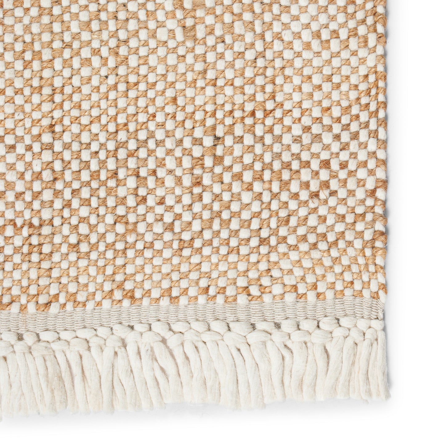 Jute-Wolle Teppich Natur | Handgefertigter Boho Teppich mit Fransen