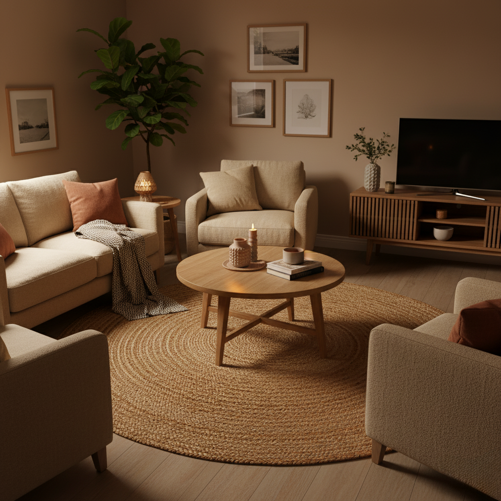 Runder Jute Teppich Natur | Handgefertigter Boho Teppich aus Jute