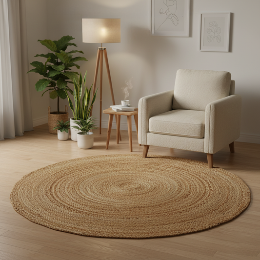 Runder Jute Teppich Natur | Handgefertigter Boho Teppich aus Jute