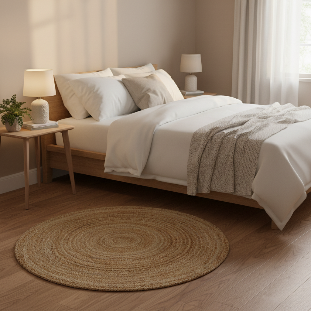 Runder Jute Teppich Natur | Handgefertigter Boho Teppich aus Jute