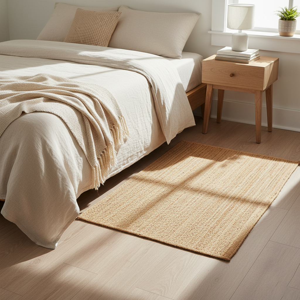 Rechteckiger Jute Teppich Natur | Boho Teppich mit Linienmuster