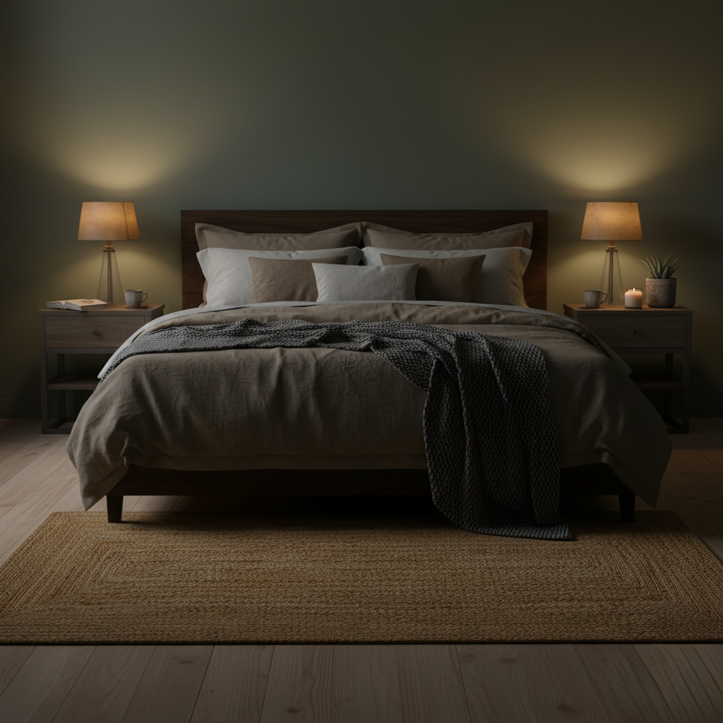 Rechteckiger Jute Teppich Natur | Boho Teppich mit Rahmenmuster