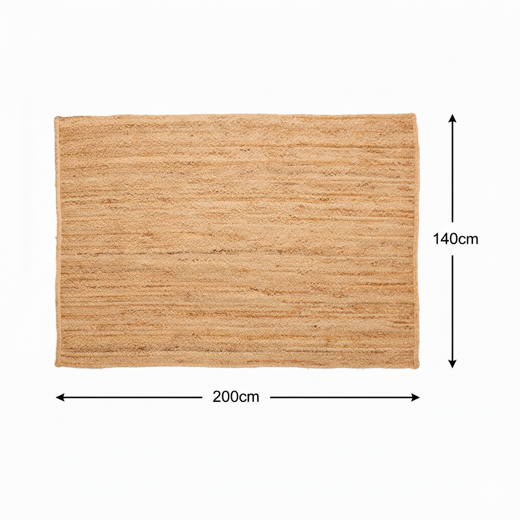 Rechteckiger Jute Teppich Natur | Boho Teppich mit Linienmuster