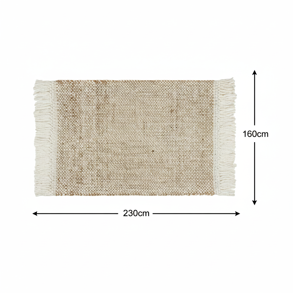 Jute-Wolle Teppich Natur | Handgefertigter Boho Teppich mit Fransen