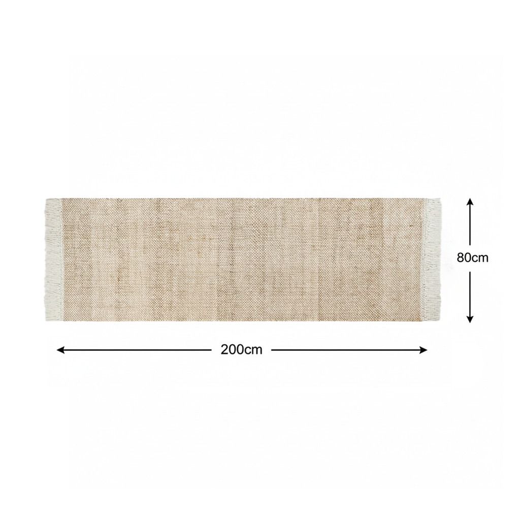 Jute-Wolle Teppich Natur | Handgefertigter Boho Teppich mit Fransen