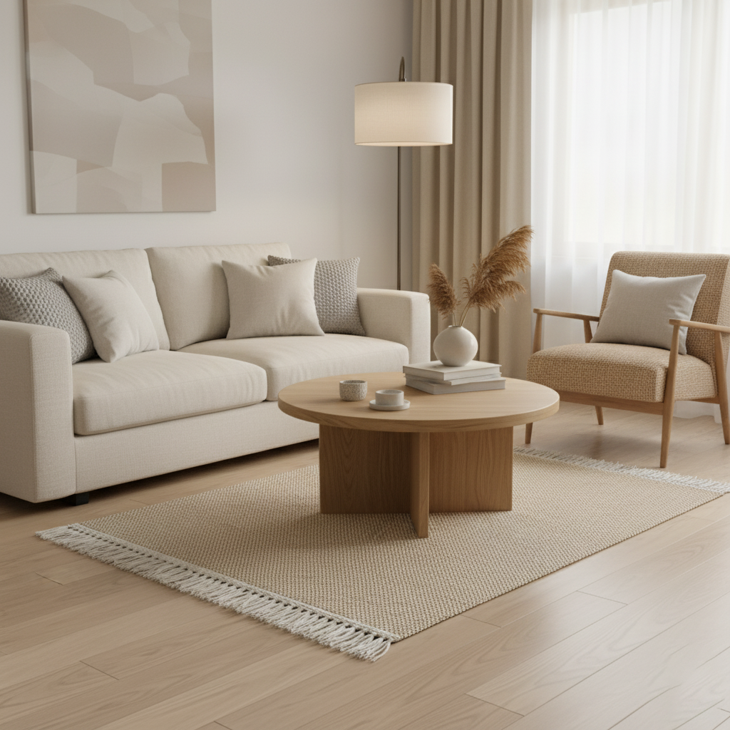 Jute-Wolle Teppich Natur | Handgefertigter Boho Teppich mit Fransen